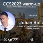 Announcement banner for Johan Bollen's participation as a speaker to the warm-up